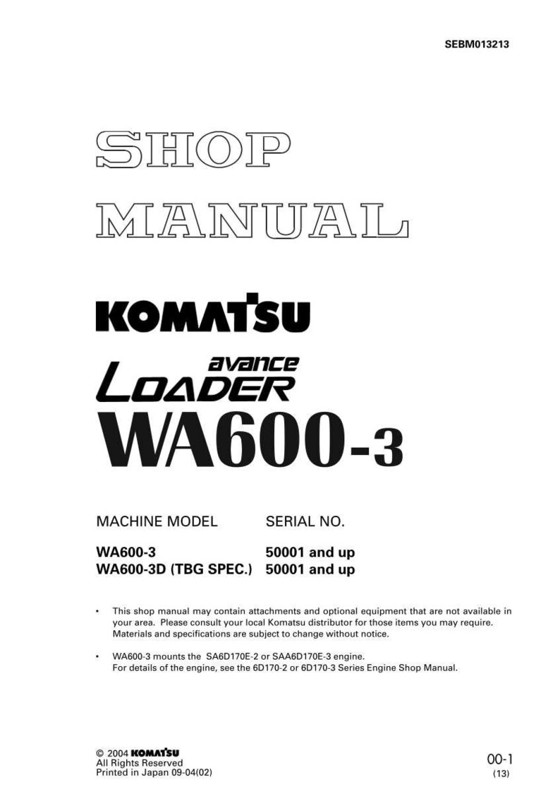 May include: Shop manual for Komatsu WA600-3 Loader. The cover features the Komatsu logo, the model name, and the text "Shop Manual". The manual includes machine model and serial number information. Printed in Japan.