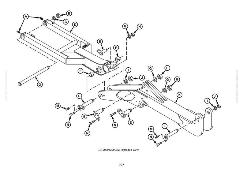 May include: An exploded view diagram of mechanical components, including bolts, nuts, and pins. The illustration is in black and white, with labels identifying each part. The diagram is labeled "78130001260-UN: Exploded View."
