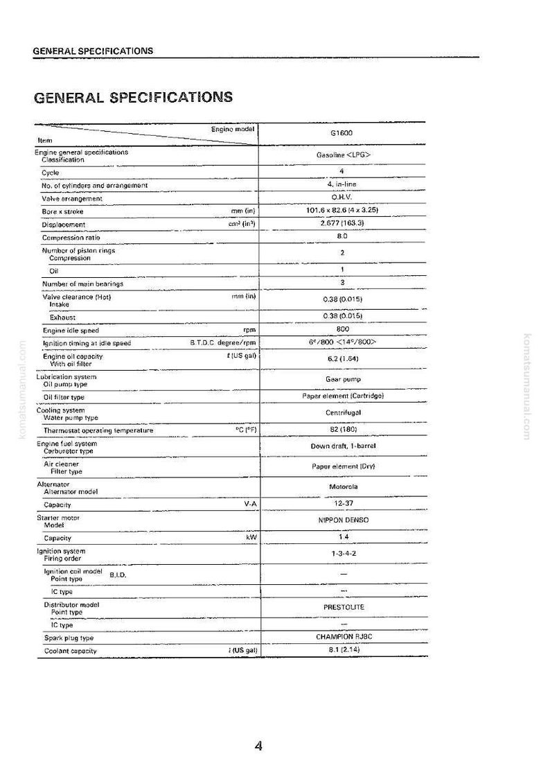 K&ouml;nnte beinhalten: Ein detailliertes technisches Datenblatt f&uuml;r einen Motor, dargestellt in Tabellenform. Es enth&auml;lt Informationen zu Motormodell, Klassifizierung, Zyklus, Ventilanordnung, Bohrung, Hubraum und weiteren technischen Daten. Die Ma&szlig;e sind in Zoll und US-Gallonen angegeben.