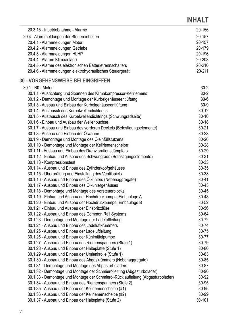 May include: A detailed table of contents from a technical manual, listing procedures and components for automotive repair. The text is in German, with page numbers on the right. Topics include engine components and electrical systems.