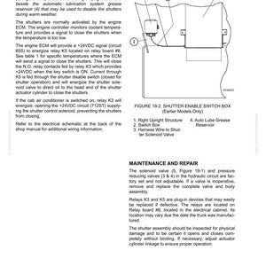 K&ouml;nnte beinhalten: Diagramm eines Shutter-Enable-Switch-Box mit Beschriftungen. Enth&auml;lt eine rechte aufrechte Struktur, eine Switch-Box, einen Kabelbaum und einen automatischen Schmierfettbeh&auml;lter. Textdetails zum Stromkreis und Wartungsverfahren f&uuml;r K&uuml;hlerjalousien.