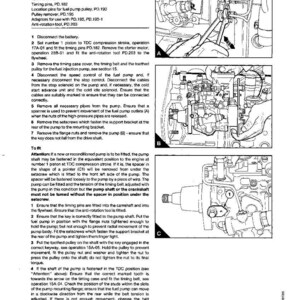 May include: Diagram of a fuel injection pump with instructions for removal and installation. Includes labeled components, special tools, and step-by-step procedures for automotive repair. The text is in English.