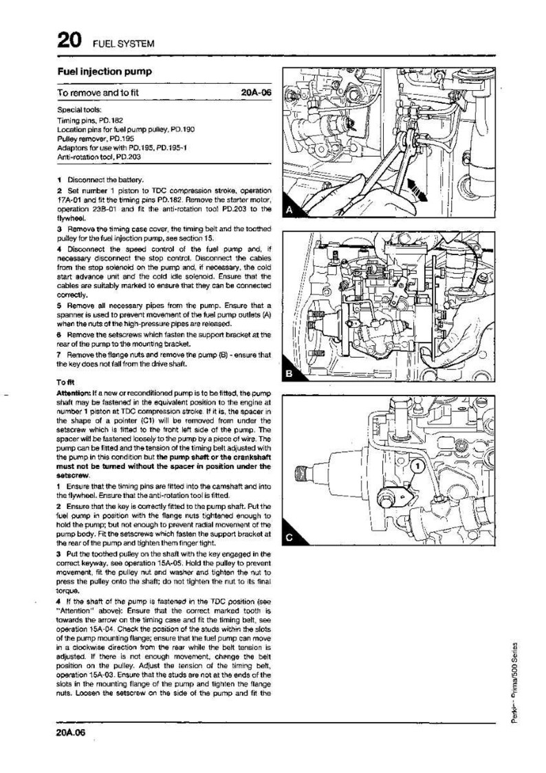May include: Diagram of a fuel injection pump with instructions for removal and installation. Includes labeled components, special tools, and step-by-step procedures for automotive repair. The text is in English.