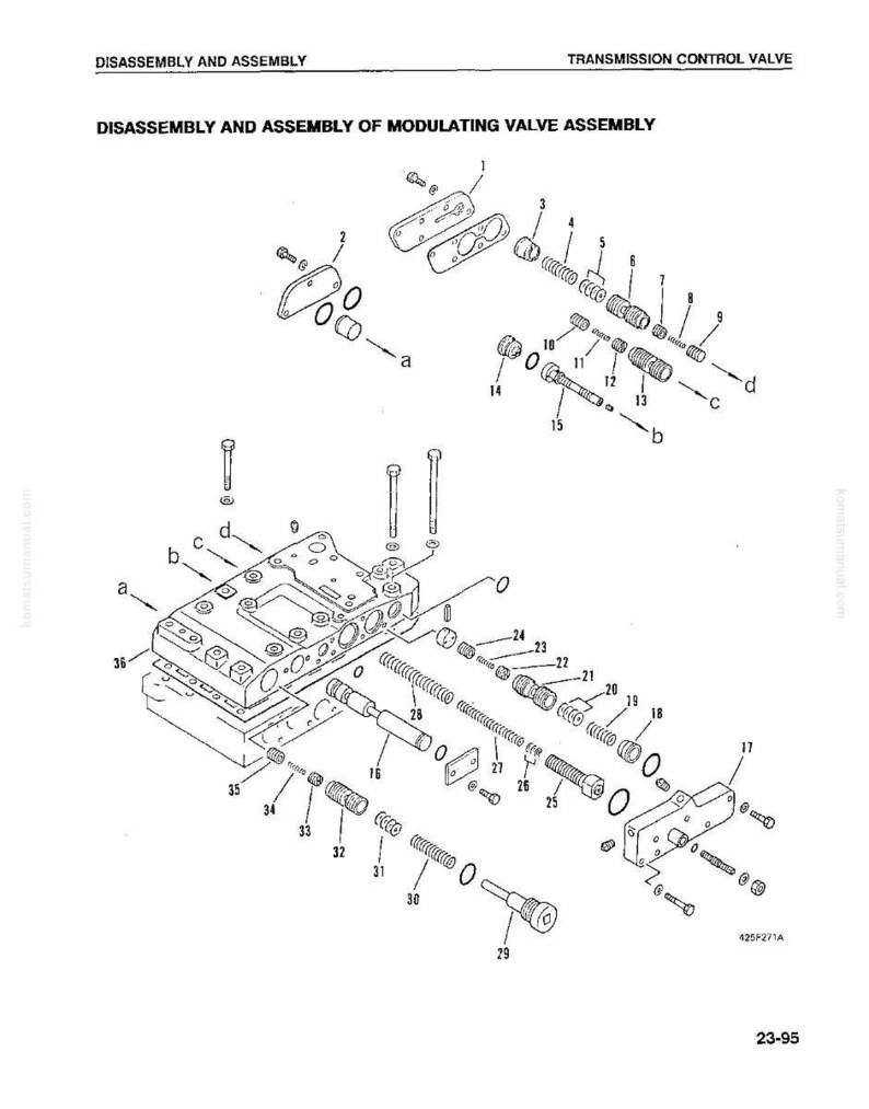 May include: An exploded diagram of a transmission control valve assembly, with labels and part numbers. The image shows various components like springs, bolts, and valve bodies, providing a detailed view for disassembly and assembly.