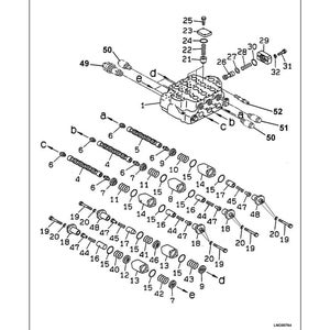 K&ouml;nnte beinhalten: Detaillierte Diagramm einer Hauptsteuerventilbaugruppe (3-Wege-Version) mit Ventilen und Spulen. Das Bild zeigt nummerierte Komponenten wie Schrauben, Federn und Anschl&uuml;sse. Der Text oben lautet "DEMONTAGE UND MONTAGE".