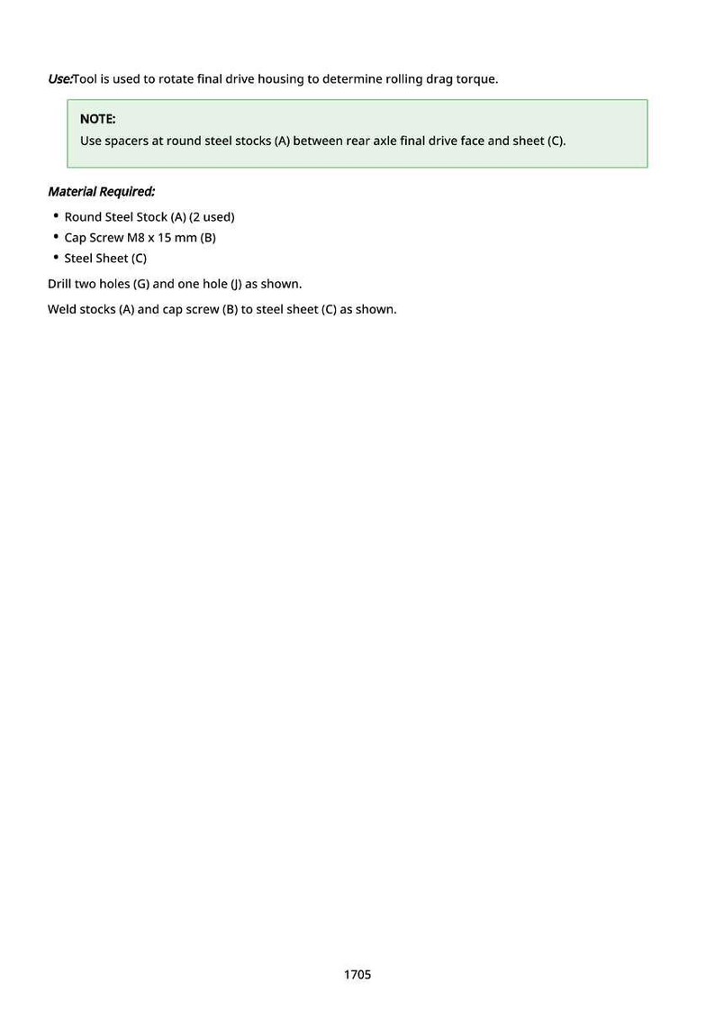 May include: Text instructions for a mechanical process, including "Material Required" and steps for drilling and welding. The text includes measurements in millimeters and mentions steel components.