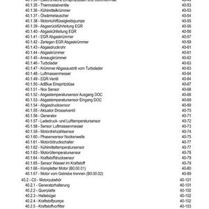 May include: A detailed German table of contents, listing automotive engine components. Includes items like oil pumps, sensors, and filters, with page numbers. The document is printed on white paper.