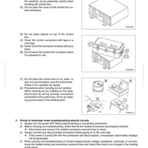 May include: Technical diagrams and text explaining troubleshooting and maintenance for electronic control circuits. Includes illustrations of a control box, toolbox, and related components. Safety precautions are also provided.