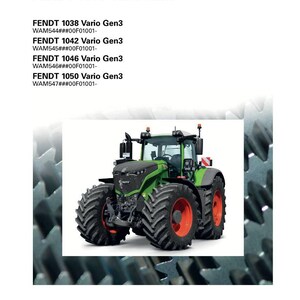May include: A workshop service manual for the Fendt 1000 Vario Gen3 tractor. The cover displays the Fendt logo and a large image of the green and black tractor with orange wheels. Text includes model numbers and AGCO information.