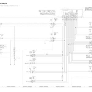 Pode incluir: Um diagrama de circuito el&eacute;trico detalhado do ar condicionado, rotulado com texto e s&iacute;mbolos. O diagrama &eacute; em preto e branco, mostrando as conex&otilde;es e os componentes do sistema. O t&iacute;tulo "Air conditioner electrical circuit diagram" est&aacute; no topo.