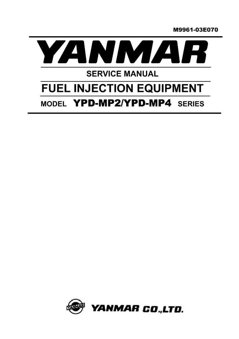 May include: A white service manual with black text. The cover features the brand name "YANMAR" in bold letters. Below, it reads "SERVICE MANUAL" and "FUEL INJECTION EQUIPMENT." The model series is YPD-MP2/YPD-MP4. The bottom right corner shows the Yanmar Co., LTD. logo.