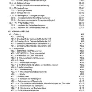 May include: A detailed table of contents in black text on a white background, listing various automotive electrical and mechanical components, including electrical systems, wiring, and engine components. The document is a technical manual.
