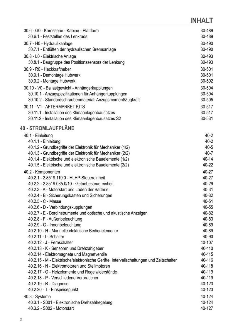 May include: A detailed table of contents in black text on a white background, listing various automotive electrical and mechanical components, including electrical systems, wiring, and engine components. The document is a technical manual.