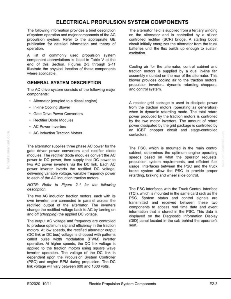 May include: A technical document titled "ELECTRICAL PROPULSION SYSTEM COMPONENTS" with detailed descriptions of system operation and components. Includes diagrams, specifications, and technical terms related to AC propulsion systems.