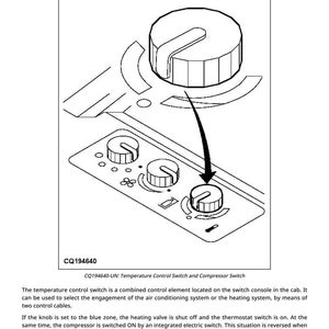 Peut inclure: Sch&eacute;ma d'un commutateur de contr&ocirc;le de temp&eacute;rature et d'un commutateur de compresseur. L'image montre un panneau de commande avec plusieurs boutons et un grand cadran. Le texte sur l'image indique "Temperature Control Switch and Compressor Switch" et "CQ194640".
