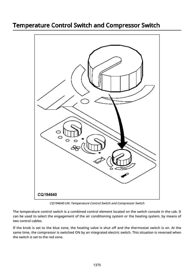 Peut inclure: Sch&eacute;ma d'un commutateur de contr&ocirc;le de temp&eacute;rature et d'un commutateur de compresseur. L'image montre un panneau de commande avec plusieurs boutons et un grand cadran. Le texte sur l'image indique "Temperature Control Switch and Compressor Switch" et "CQ194640".