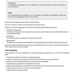 May include: A page from a manual with the title "General Information." The text includes instructions on troubleshooting, notes, and sections on theory of operation, schematics, and diagnostics. It also lists items for visual inspection.