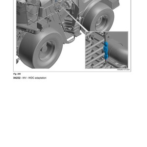 May include: Diagram of a vehicle system, featuring a detailed view of mechanical components. The image includes the Fendt logo and text: "1 Vehicle system", "Fig. 206", and "X4232 - WV - WDC adaptation". A close-up shows a blue component.