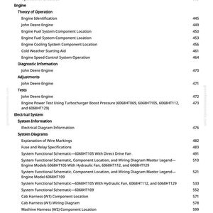 Puede incluir: Una p&aacute;gina de un manual con un &iacute;ndice. El texto incluye diagn&oacute;sticos del motor, informaci&oacute;n del sistema el&eacute;ctrico y diagramas de cableado. El n&uacute;mero de p&aacute;gina es 8.