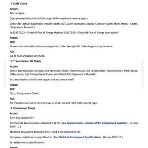May include: A white page with black text detailing diagnostic procedures for a vehicle's clutch system. The text includes instructions for code checks, transmission oil checks, and component checks, with specific steps and results.