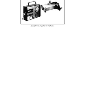 May include: Monochrome image of a digital hydraulic tester. The tester features a gauge, buttons, and a handle. The text "JT07148&mdash;Digital Hydraulic Tester" is at the top. The text "LV12390-UN: Digital Hydraulic Tester" is below the image.