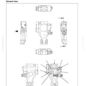 May include: Diagram of an anti-drop valve for an arm, showing its structure and function. The image includes multiple views and cross-sections of the valve, labeled with letters and numbers. Text at the top indicates the component is part of a work equipment system.