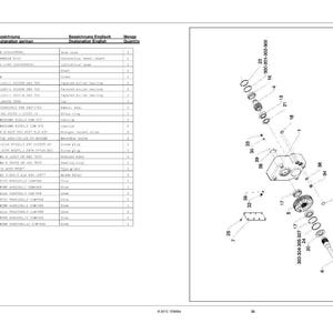 May include: An exploded diagram of mechanical components, including gears, shafts, and bearings. The diagram is labelled with part numbers and descriptions in English and German. The image is a technical illustration.