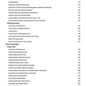 K&ouml;nnte beinhalten: Ein detailliertes Inhaltsverzeichnis aus einem Handbuch mit Abschnitten zu elektrischen Reparaturen und Antriebsstrangreparaturen. Der Text enth&auml;lt &Uuml;berschriften wie "Lichtmaschine, Batterie und Anlasser" und "Kabelb&auml;ume" mit Seitenzahlen.