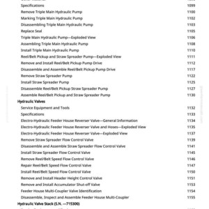 May include: A detailed table of contents from a manual, listing various hydraulic pump and valve components. The text includes specifications, exploded views, and instructions for maintenance and repair. The page number is 14.