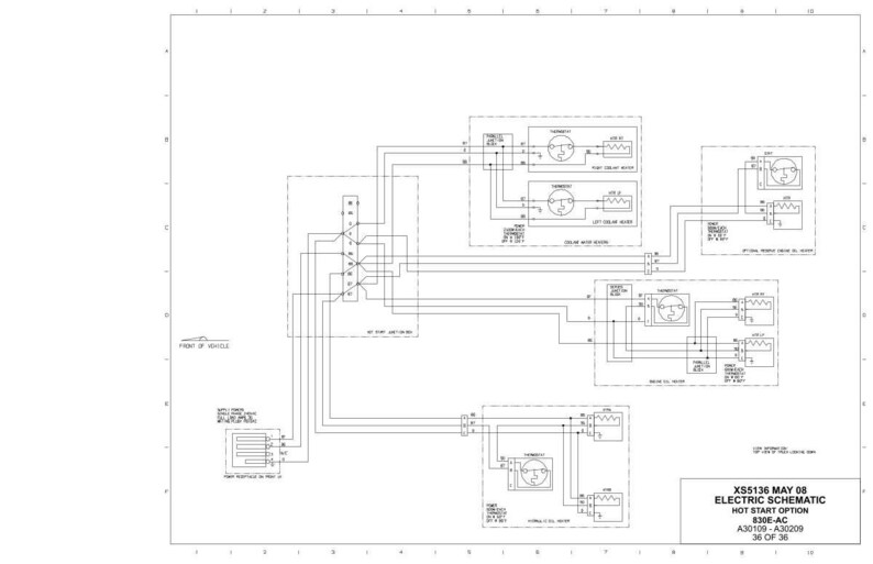 May include: A detailed electrical schematic diagram with text including "XS5136 MAY 08 ELECTRIC SCHEMATIC HOT START OPTION 836E-AC". The diagram features various components, lines, and labels, all in black and white.