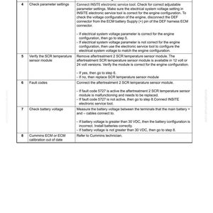 Puede incluir: Una p&aacute;gina de una gu&iacute;a de soluci&oacute;n de problemas titulada "40 Soluci&oacute;n de problemas", con el n&uacute;mero de documento CEN40222-02. Contiene una tabla con pasos numerados, causas y procedimientos para el diagn&oacute;stico del motor, incluyendo la comprobaci&oacute;n de par&aacute;metros, m&oacute;dulos de sensores y voltaje de la bater&iacute;a.