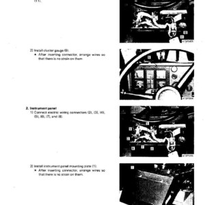 K&ouml;nnte beinhalten: Diagramm zur Installation eines Instrumentenbretts, mit nummerierten Schritten und Nahaufnahmen von Kabelverbindern und Messger&auml;ten. Der Text enth&auml;lt "Cluster gauge" und "Instrument panel".