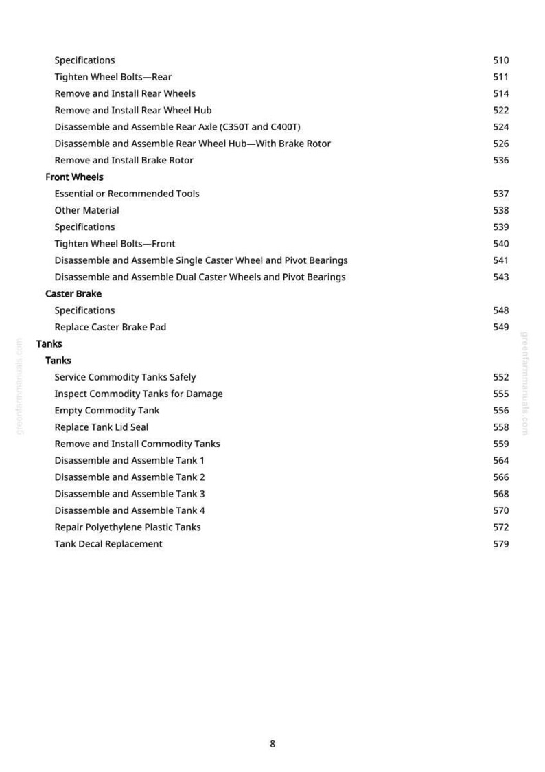 Pu&ograve; includere: Una pagina di manuale tecnico con un elenco di procedure di riparazione automobilistica. Il testo include istruzioni per bulloni delle ruote, assali, freni e serbatoi, con numeri di pagina.