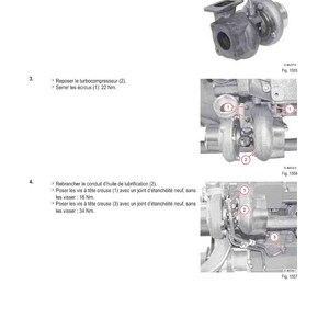 May include: Diagram of a turbocharger installation procedure with numbered steps and close-up images. Includes text in French, with measurements in Nm.