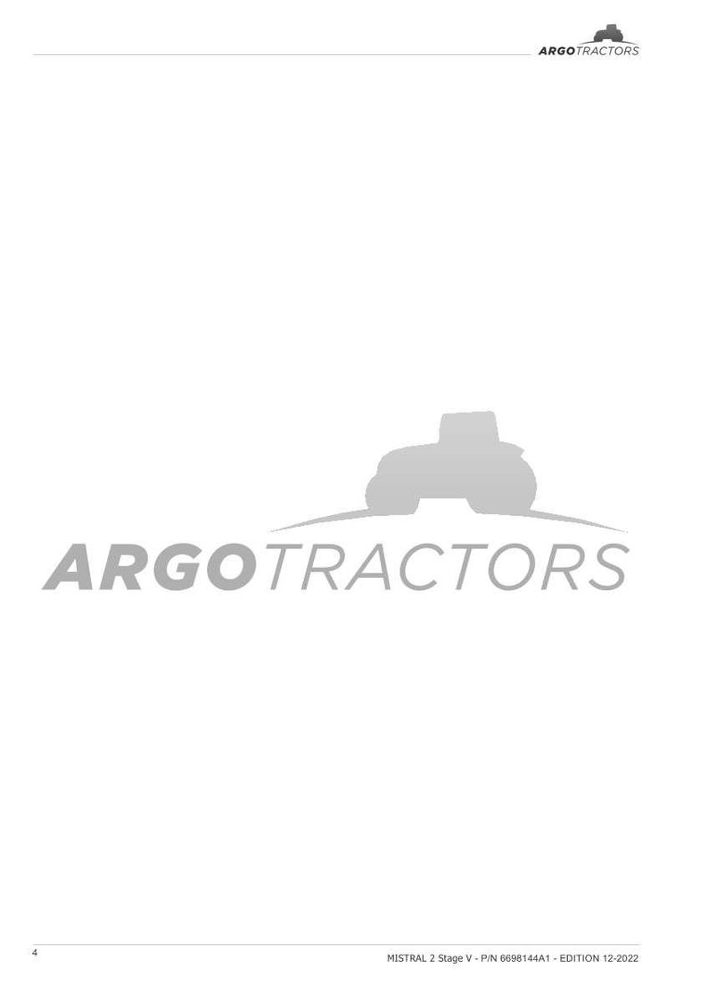 Puede incluir: Fondo blanco con el logotipo de Argo Tractors. El logotipo muestra "ARGO TRACTORS" en gris, sin serifa, con una silueta de tractor encima. El texto "MISTRAL 2 Stage V" est&aacute; en la parte inferior de la imagen.