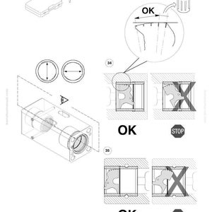 May include: Diagram of mechanical components with labels and instructions. Includes illustrations of parts, cross-sections, and symbols. Text includes "OK" and "STOP" indicators, and the Komatsu logo.