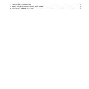 K&ouml;nnte beinhalten: Eine wei&szlig;e Seite mit dem Massey Ferguson-Logo und dem Text "6A11 - HA130/160 - Fehlercodes". Die Seite listet Fehlercodes f&uuml;r Getriebe, Vorderachse und Instrumententafel mit Seitenzahlen auf.