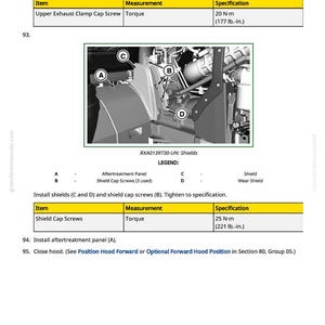 May include: Diagram from a manual detailing the installation of shields and screws on a mechanical component. The image includes a diagram with labels A, B, C, and D, and specifications for torque measurements in Newton-metres.