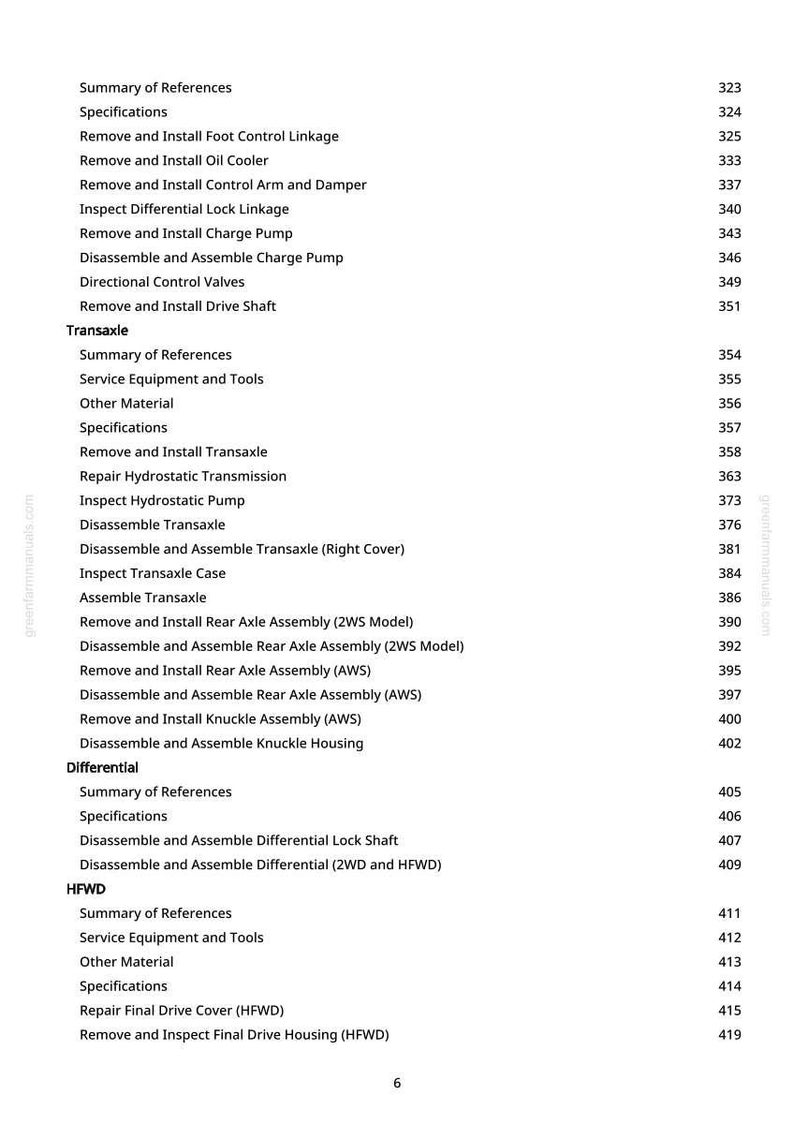Pode incluir: Uma p&aacute;gina de manual com um &iacute;ndice. O texto inclui "Resumo das Refer&ecirc;ncias", "Especifica&ccedil;&otilde;es" e nomes de componentes mec&acirc;nicos. O n&uacute;mero da p&aacute;gina "6" &eacute; vis&iacute;vel na parte inferior.