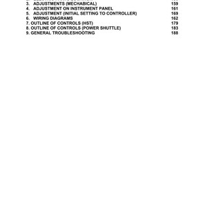 May include: A page from a manual with the title "Table of Contents". The text lists topics related to the electrical system, including fuses, adjustments, and wiring diagrams. Page numbers are listed to the right.