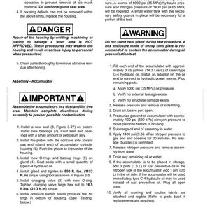 Puede incluir: Diagrama t&eacute;cnico con advertencias de seguridad e instrucciones para el servicio de componentes del circuito de freno. Incluye pasos para el montaje, prueba y mantenimiento del acumulador.