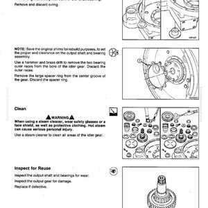 May include: Technical diagram from a manual showing mechanical components. The image includes detailed illustrations of engine parts, including gears, housings, and shafts, with accompanying text instructions for assembly and maintenance.