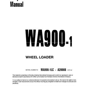 May include: A white shop manual cover with the text "Shop Manual" at the top. The title "WA900-1 WHEEL LOADER" is prominently displayed. Includes serial numbers and copyright information. Published June 1998.