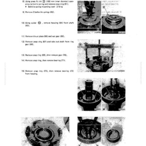 May include: Technical diagram from a manual, showing steps for mechanical assembly. Includes close-up images of components like gears, bearings, and snap rings. Text details procedures, measurements, and part numbers. The diagram is labeled with numbers and arrows.