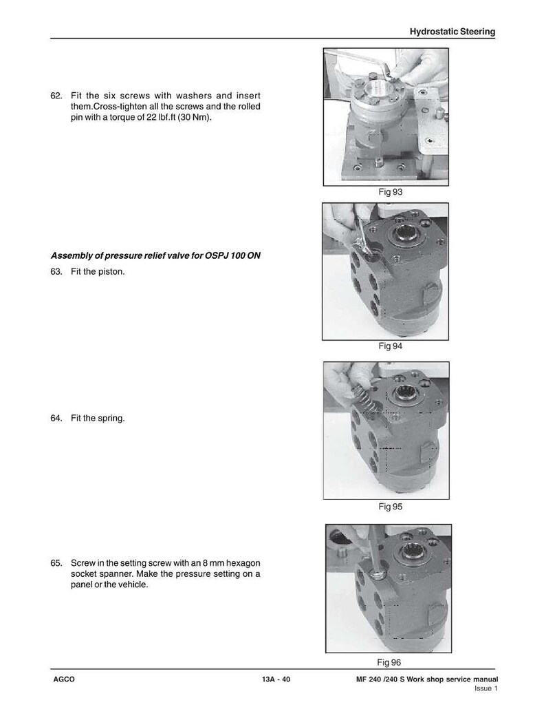 May include: A page from a service manual detailing the assembly of a pressure relief valve. The manual includes diagrams and instructions for fitting screws, pistons, and springs, with torque specifications in lbf.ft and Nm.