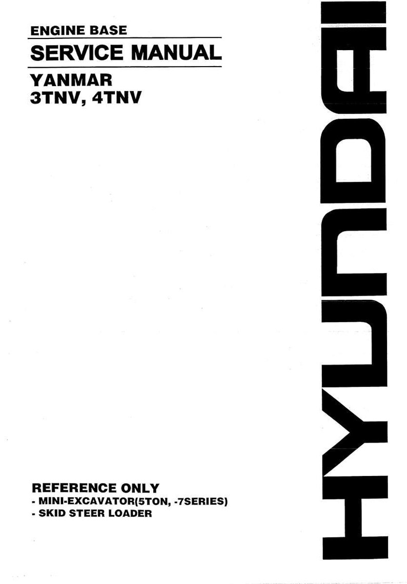 May include: A white service manual with black text. The text includes "ENGINE BASE", "SERVICE MANUAL", "YANMAR 3TNV, 4TNV", and "REFERENCE ONLY". The Hyundai logo is on the right side.