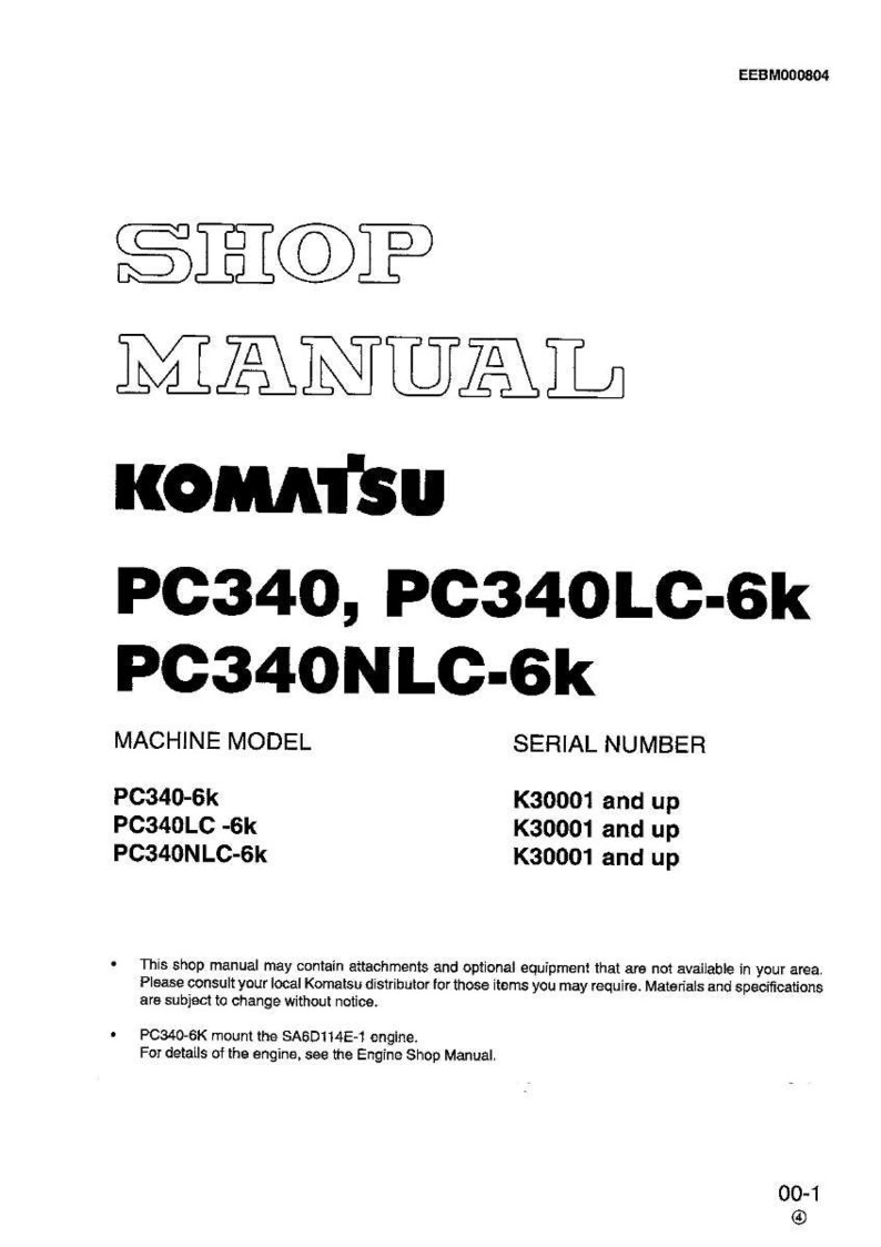 May include: A white shop manual for Komatsu PC340, PC340LC-6k, and PC340NLC-6k models. The manual includes machine model and serial number information. The text "SHOP MANUAL" is at the top.
