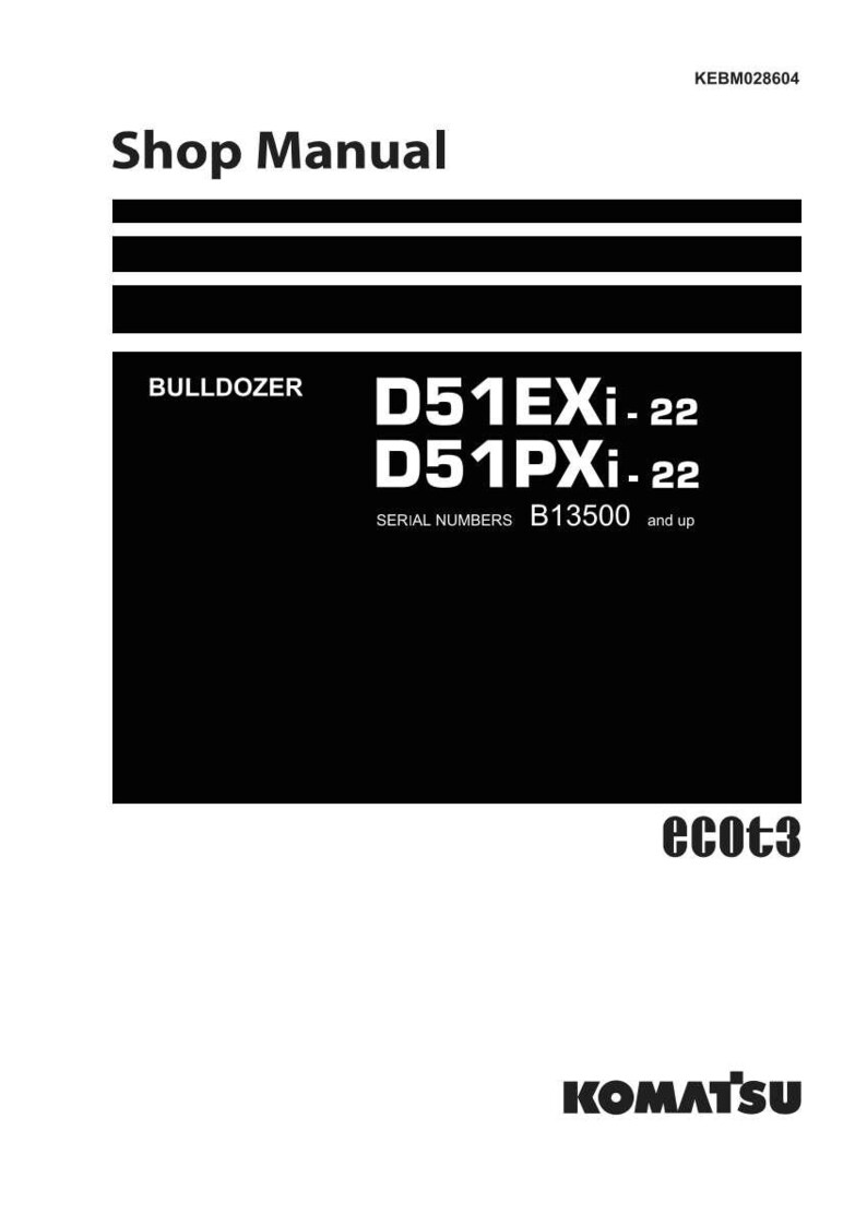 K&ouml;nnte beinhalten: Ein Werkstatthandbuch mit dem Titel "Shop Manual". Es behandelt die Bulldozermodelle D51EXi-22 und D51PXi-22. Seriennummern beginnen ab B13500 und aufw&auml;rts. Das Komatsu-Logo befindet sich unten.