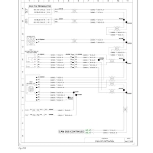 May include: A detailed diagram of a CAN ISO network, stage 5, featuring the Fendt logo. The diagram shows various components, including ISO bus, terminators, and relays, with connection points and identifiers. The text "CAN BUS CONTINUED" is present.