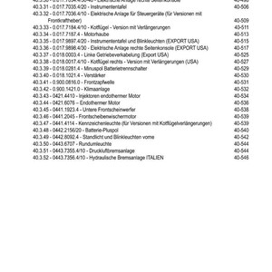 May include: A page titled "INHALT" with a list of technical specifications and part numbers, likely for machinery or vehicles. The text is in German, with numerical codes and descriptions.